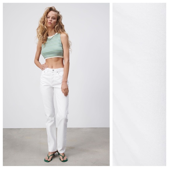 NWT. Zara White Straight-Leg Mid-Waist Full Length Jeans. Size 8. - Picture 1 of 12